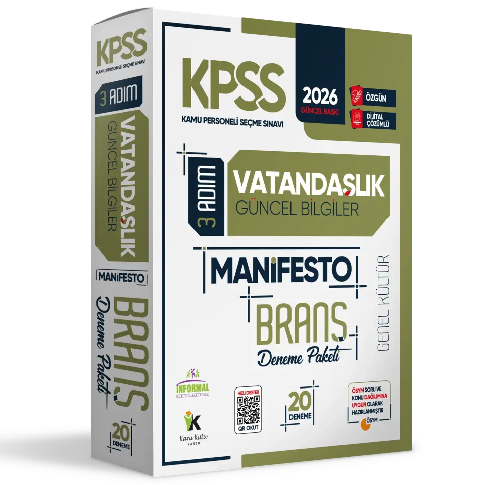 2026 KPSS Genel Kültür 3 Adım Vatandaşlık Manifesto 20li Dijital Çözümlü Branş Deneme Paketi