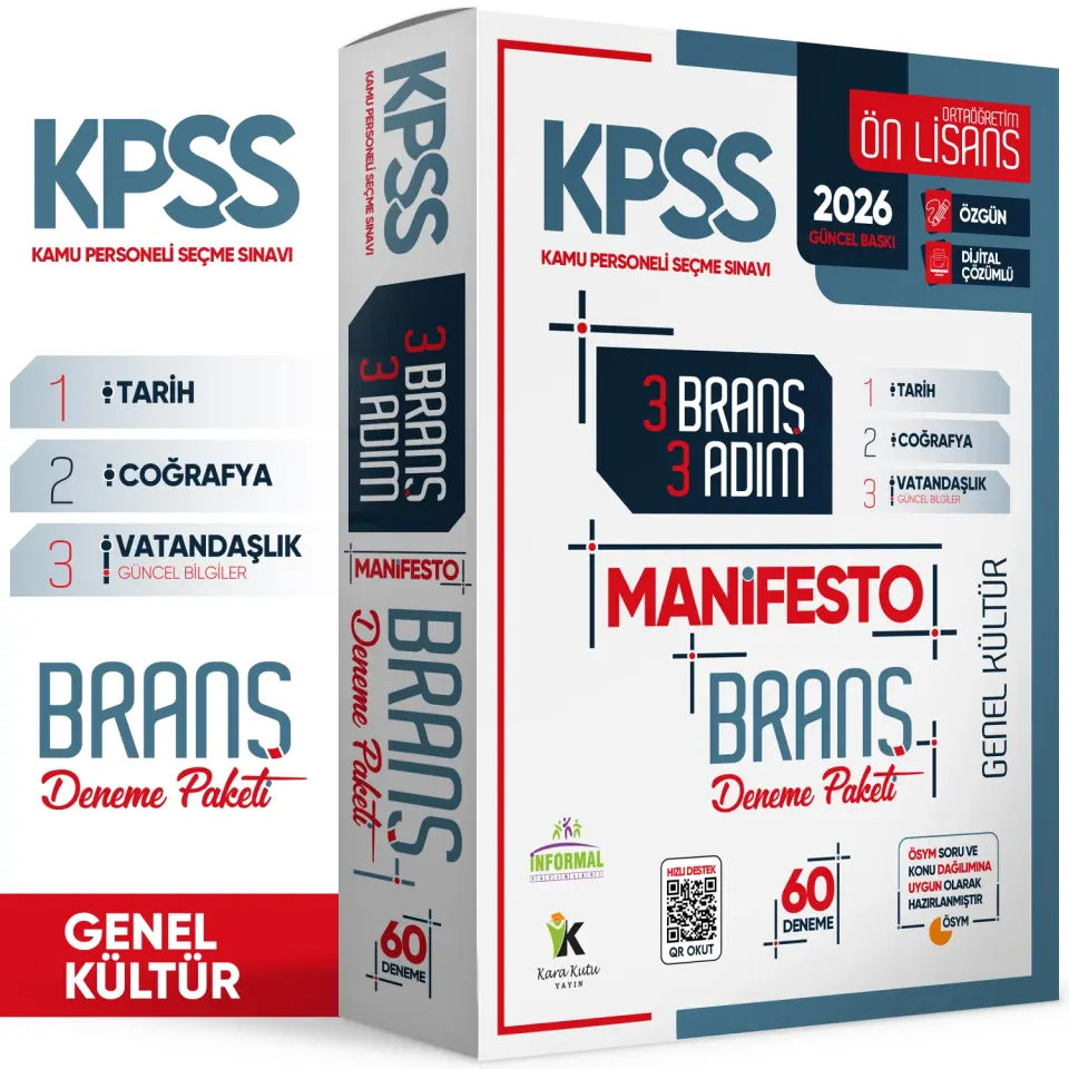 2026 KPSS Genel Kültür Ön Lisans- Ortaöğretim 3 Adım 3lü Manifesto Dijital Çözümlü Branş Deneme Set
