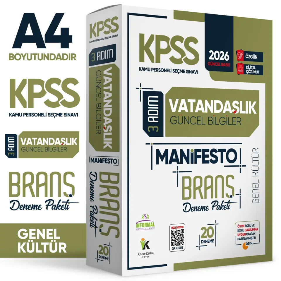 2026 KPSS Genel Kültür Ön Lisans- Ortaöğretim 3 Adım 3lü Manifesto Dijital Çözümlü Branş Deneme Set