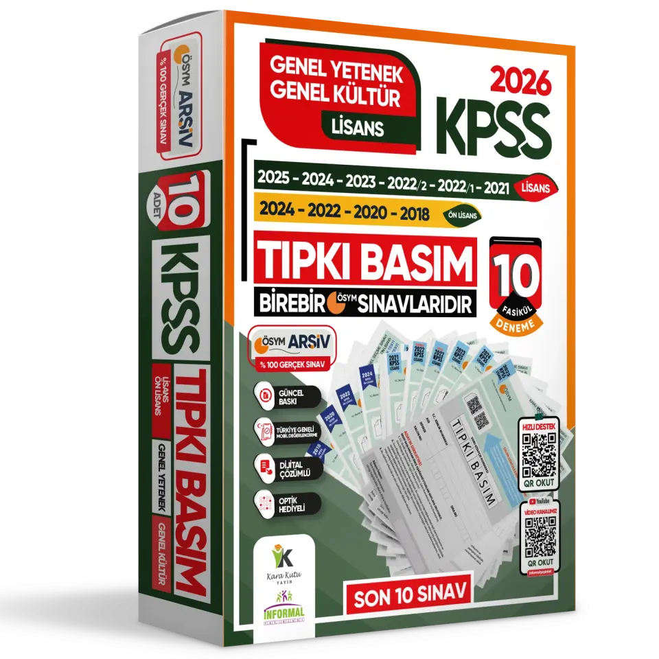 2026 KPSS Genel Yetenek-Genel Kültür Çıkmış Soru Tıpkı Basım 10lu Deneme Paketi TG Video/PDF Çözümlü