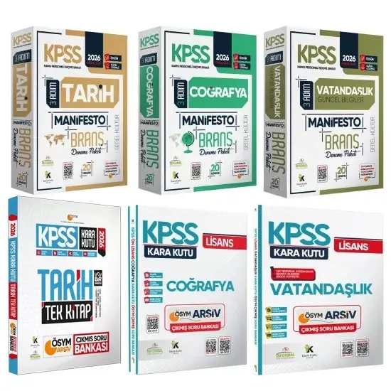 2026 KPSS GK Tarih Coğrafya Vatandaşlık Kara Kutu Soru Bankası ve Manifesto Branş Deneme 6lı Seti