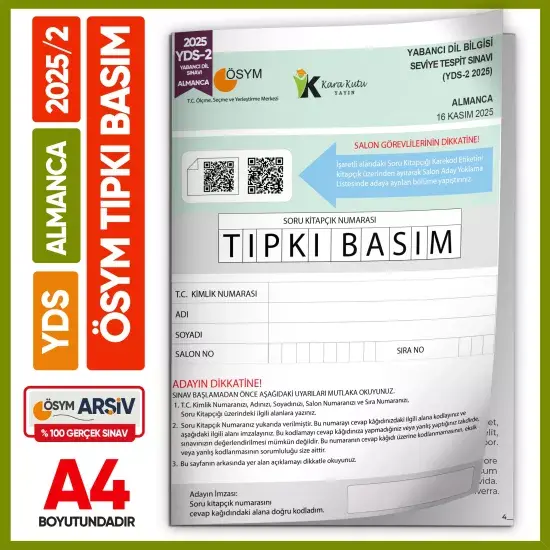 YDS Almanca 2025/2 Yabancı Dil Sınavı ÖSYM Tıpkı Basım Çıkmış Soru Deneme Kitapçığı (e-YDS uygun)