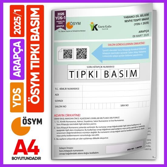 YDS Arapça 2025/1 Yabancı Dil Sınavı ÖSYM Tıpkı Basım Çıkmış Soru Deneme Kitapçığı (e-YDS uygun)