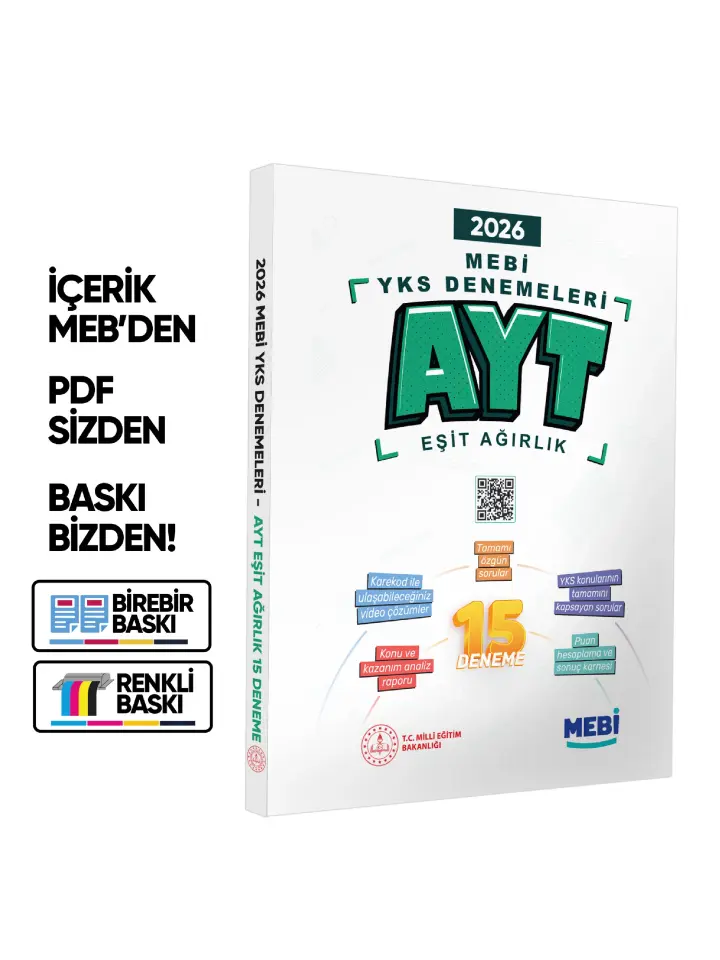 2026 MEBİ YKS-AYT EŞİT AĞIRLIK 15li Deneme Kitabı Video Çözümlü Renkli BASKI ÜCRETİ