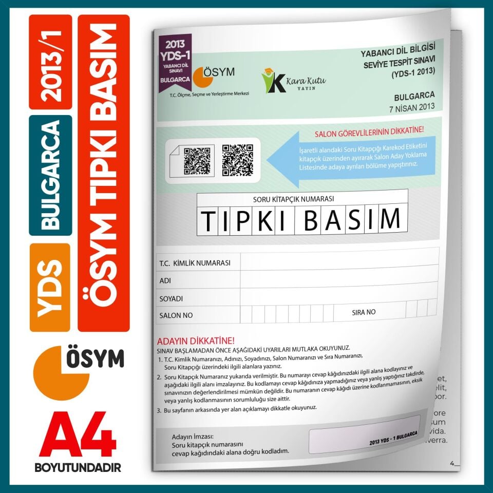 YDS Bulgarca 2013/1 Yabancı Dil Sınavı ÖSYM Tıpkı Basım Çıkmış Soru Deneme Kitapçığı(e-YDS’ye uygun