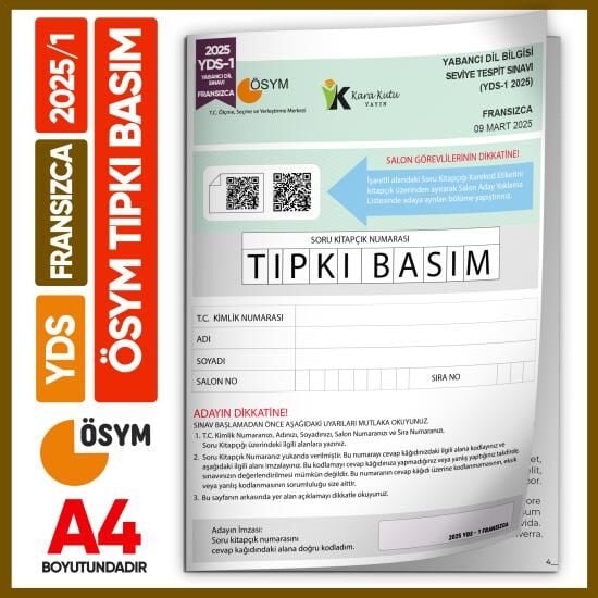 YDS Fransızca 2025/1 Yabancı Dil Sınavı ÖSYM Tıpkı Basım Çıkmış Soru Deneme Kitapçığı (e-YDS uygun)