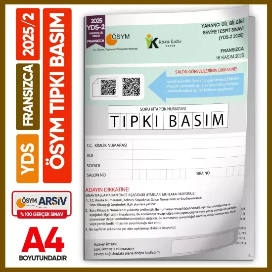 YDS Fransızca 2025/2 Yabancı Dil Sınavı ÖSYM Tıpkı Basım Çıkmış Soru Deneme Kitapçığı (e-YDS uygun)