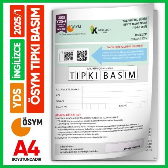 YDS İngilizce 2025/1 Yabancı Dil Sınavı ÖSYM Tıpkı Basım Çıkmış Soru Deneme Kitapçığı (e-YDS uygun)