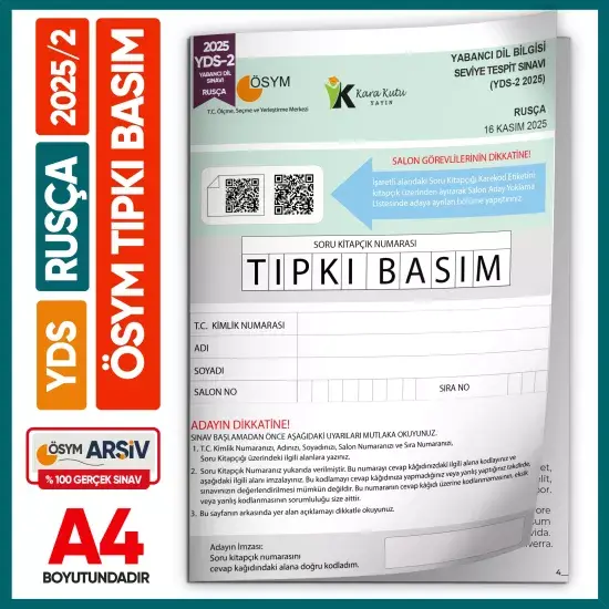 YDS Rusça 2025/2 Yabancı Dil Sınavı ÖSYM Tıpkı Basım Çıkmış Soru Deneme Kitapçığı (e-YDS uygun)