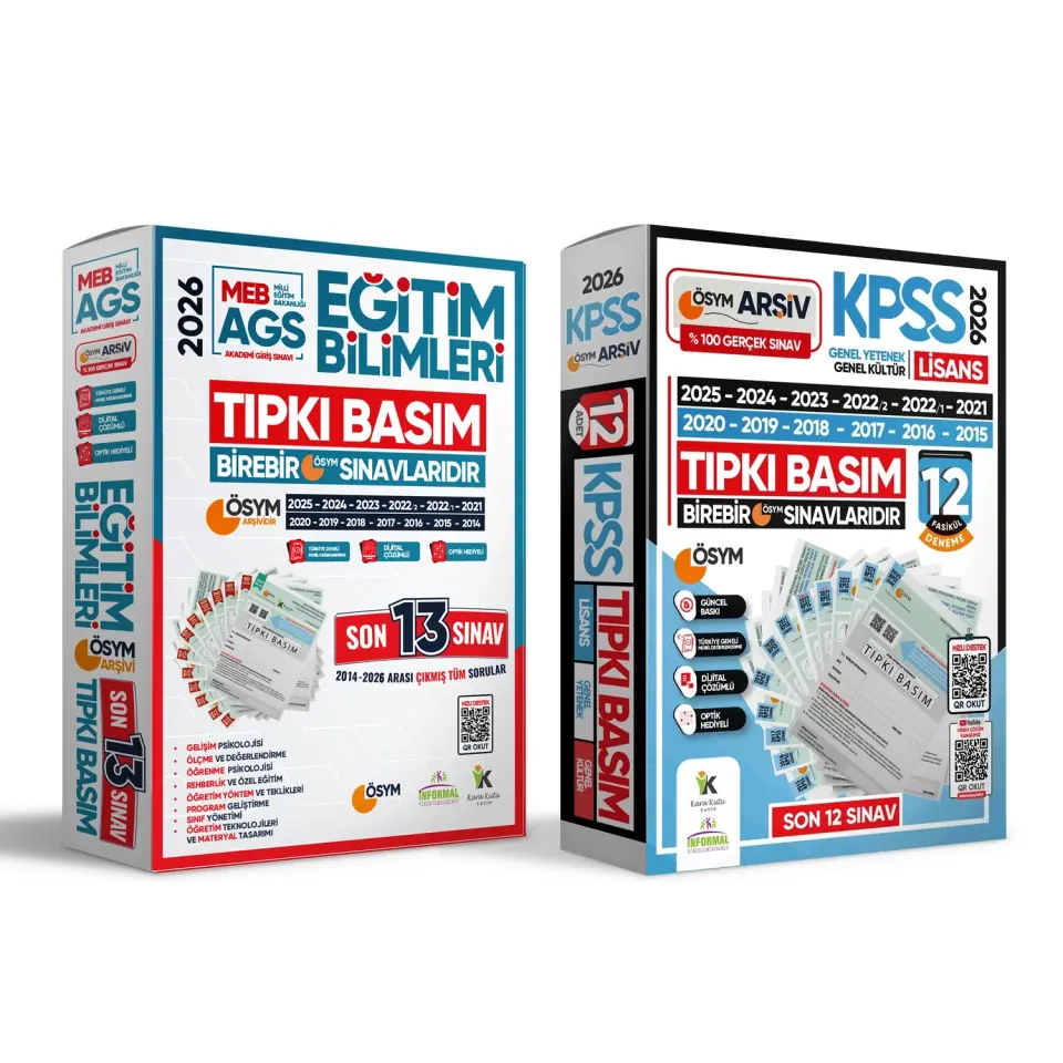 2026 KPSS Lisans ve MEB-AGS Eğitim Bilimleri ÖSYM Çıkmış Soru Tıpkı Basım 25li (12+13) Deneme Paketi
