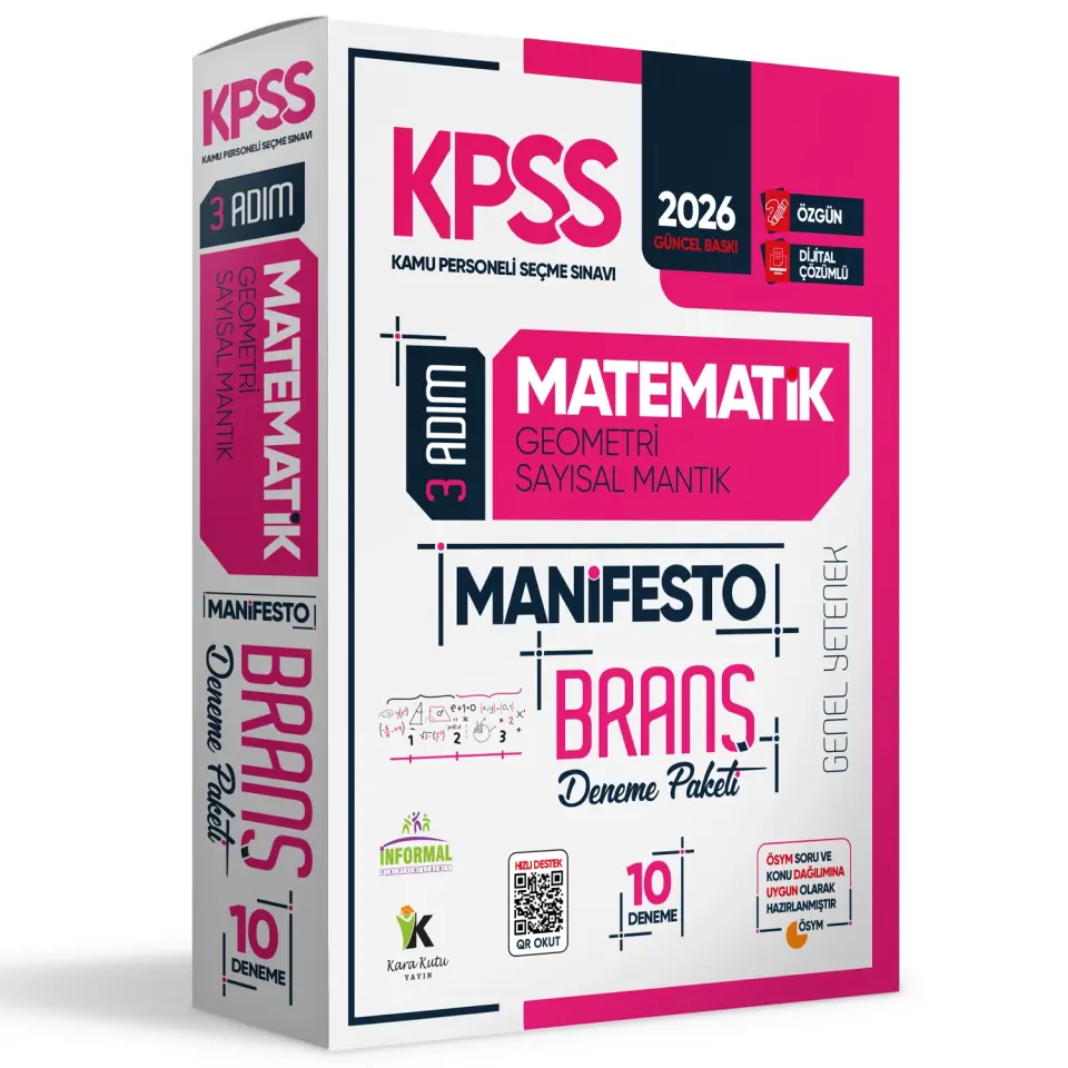 2026 KPSS Matematik 3 Adım Manifesto Branş Deneme Paketi 10lu Dijital Çözümlü (Sayısal Mantık Dahil)