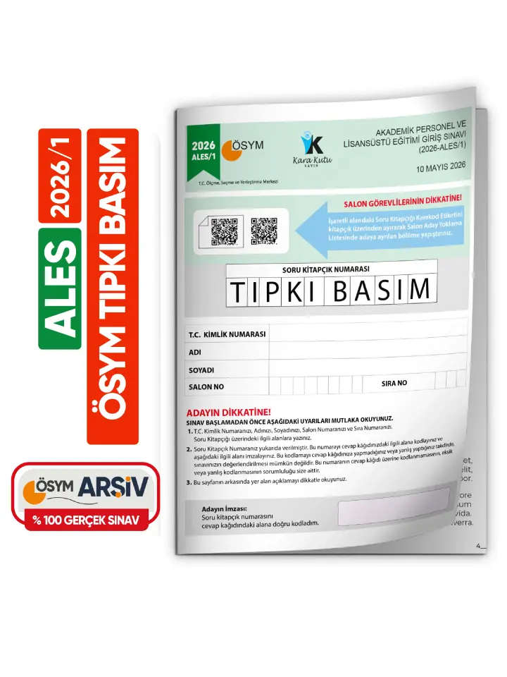 ALES 2026/1 ÖSYM Tıpkı Basım Çıkmış Soru Deneme Kitapçığı Video/PDF Çözümlü Türkiye Geneli