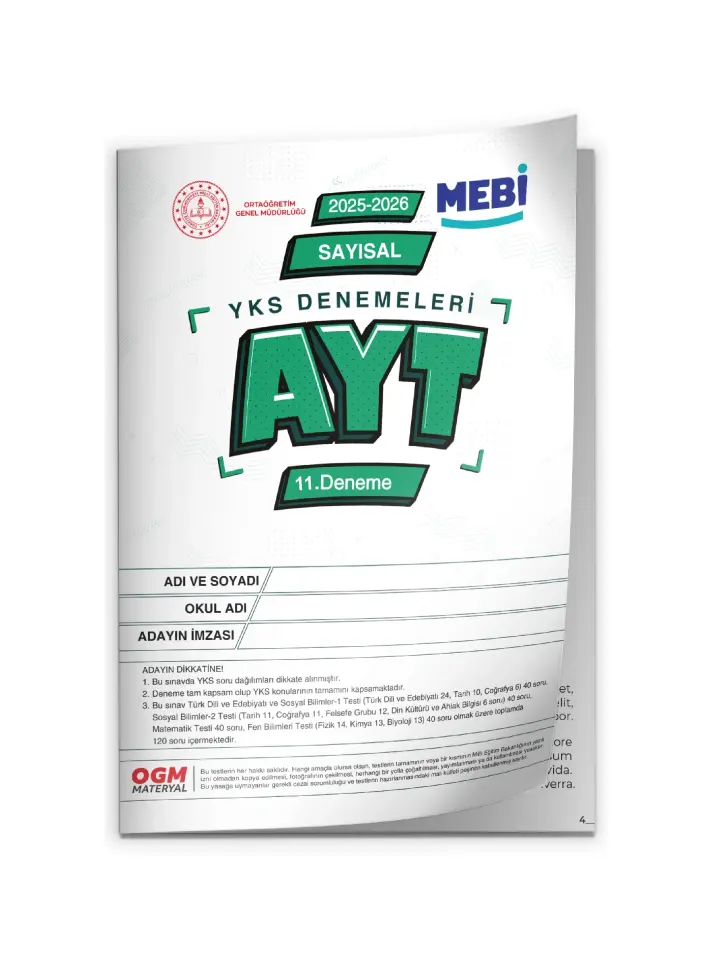 2026 YKS-AYT SAYISAL MEBİ ONLİNE Türkiye Geneli 11. Deneme Büyük Boy RENKLİ BASKI ÜCRETİ Güncel Baskı