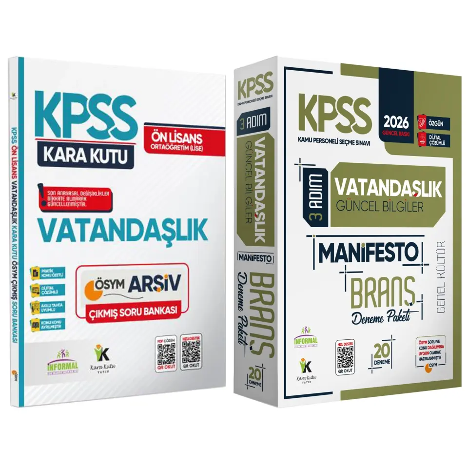 2026 KPSS Ön Lisans Vatandaşlık Kara Kutu Soru Bankası ve Manifesto Çözümlü Branş Deneme 2li Seti