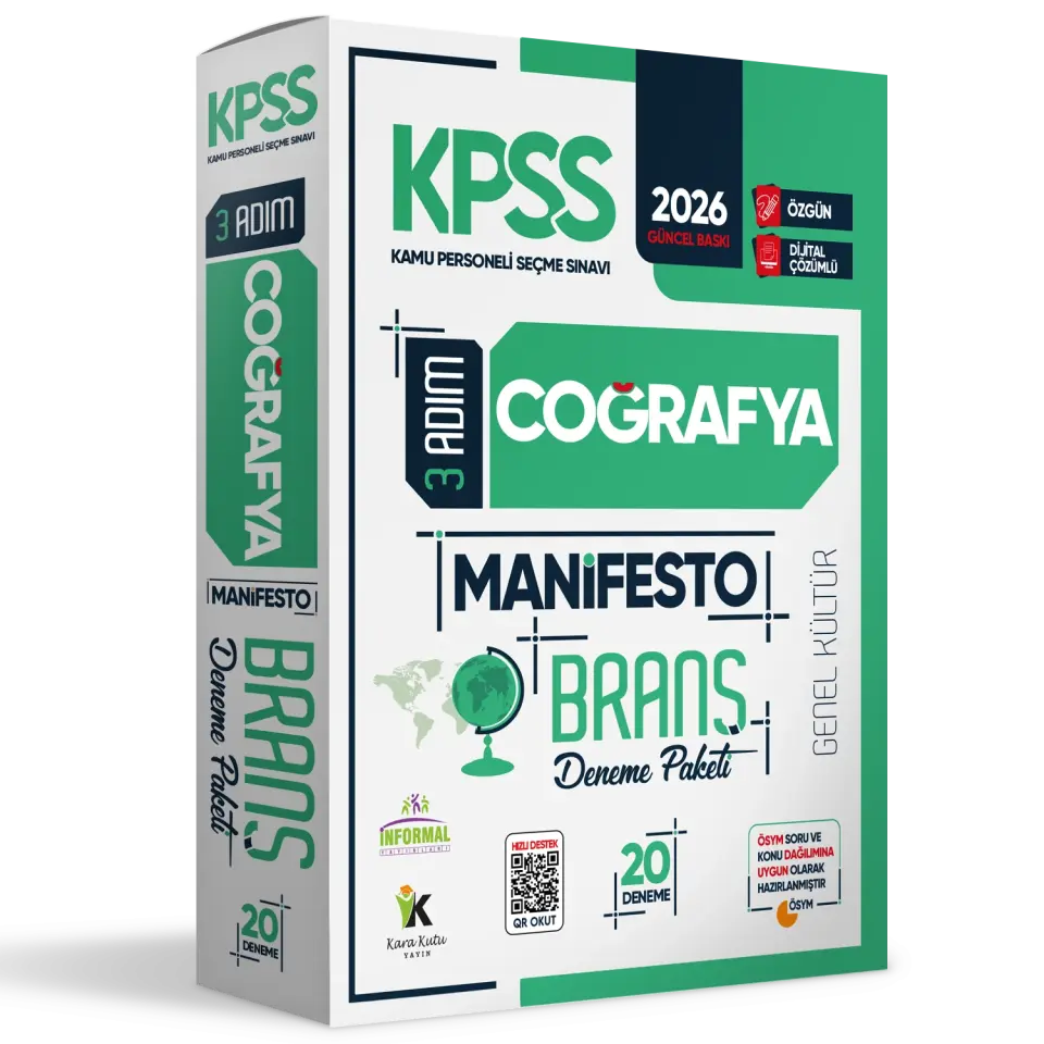 2026 KPSS Ön Lisans-Ortaöğretim 3 Adım Coğrafya Manifesto 20li Dijital Çözümlü Branş Deneme Paketi