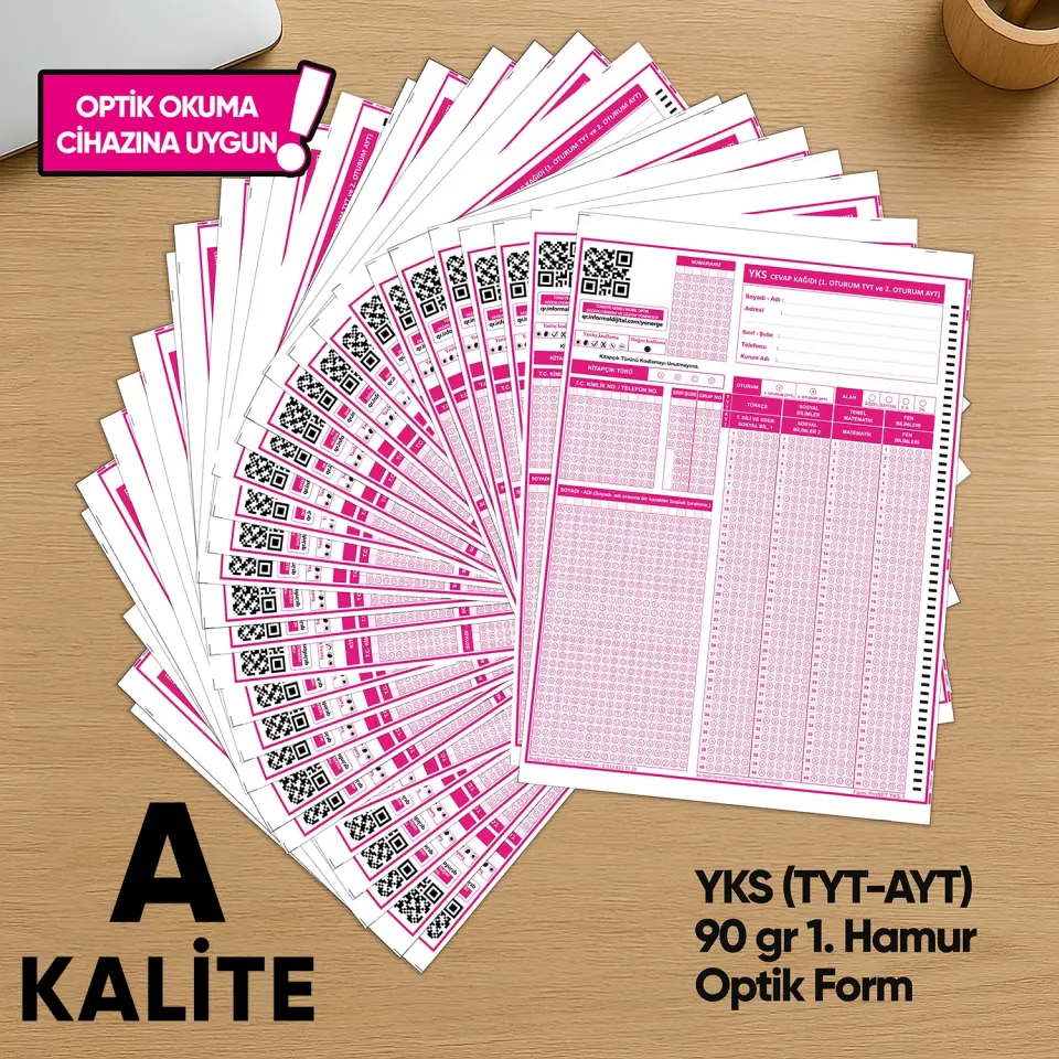 YKS-MSÜ Deneme Sınavları İçin 500 Adet (90.GR) Optik Form - Optik Okuma Uyumlu