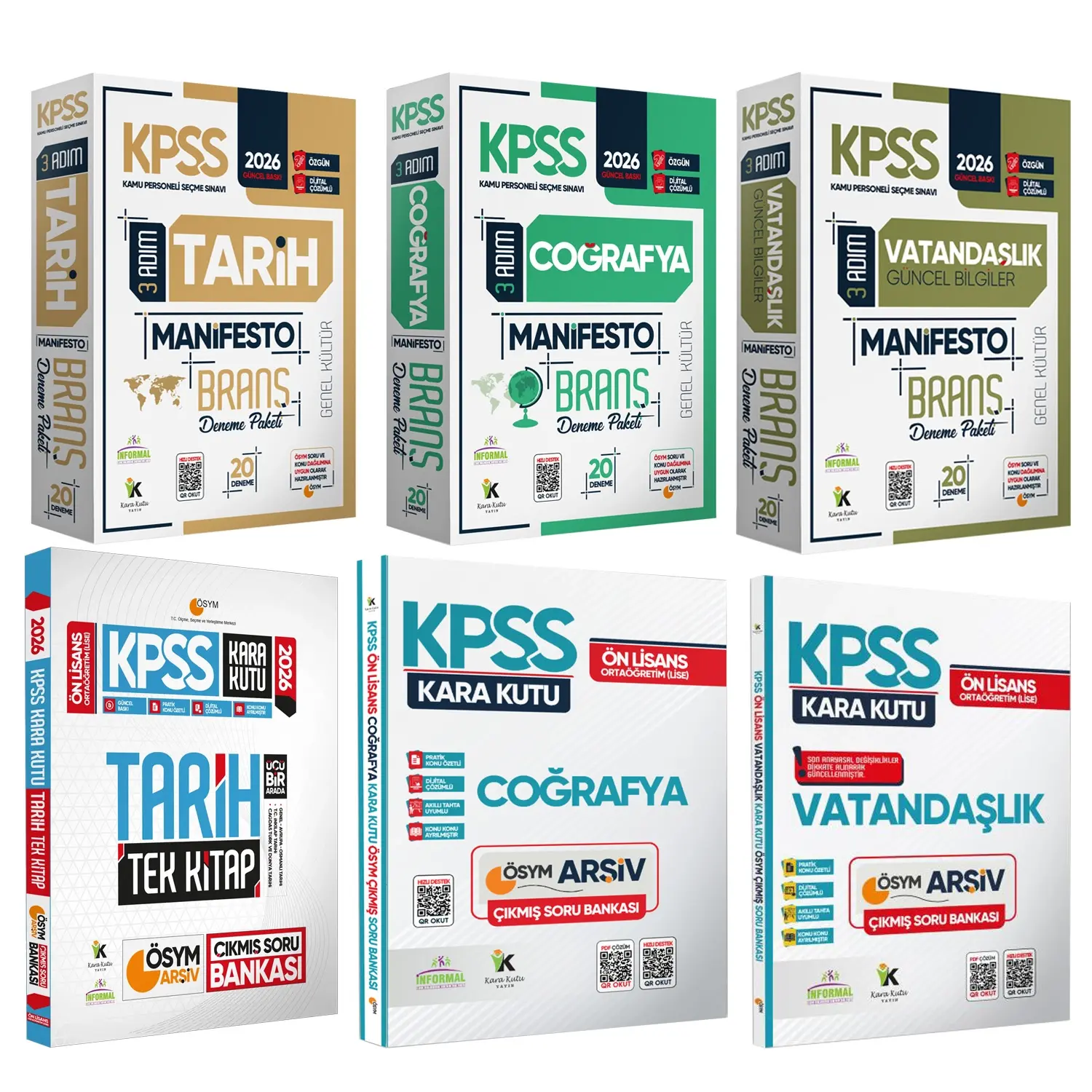 2026 KPSS Önlisans Tarih Coğrafya Vatandaşlık Kara Kutu Soru Bankası ve Manifesto Deneme 6lı Set