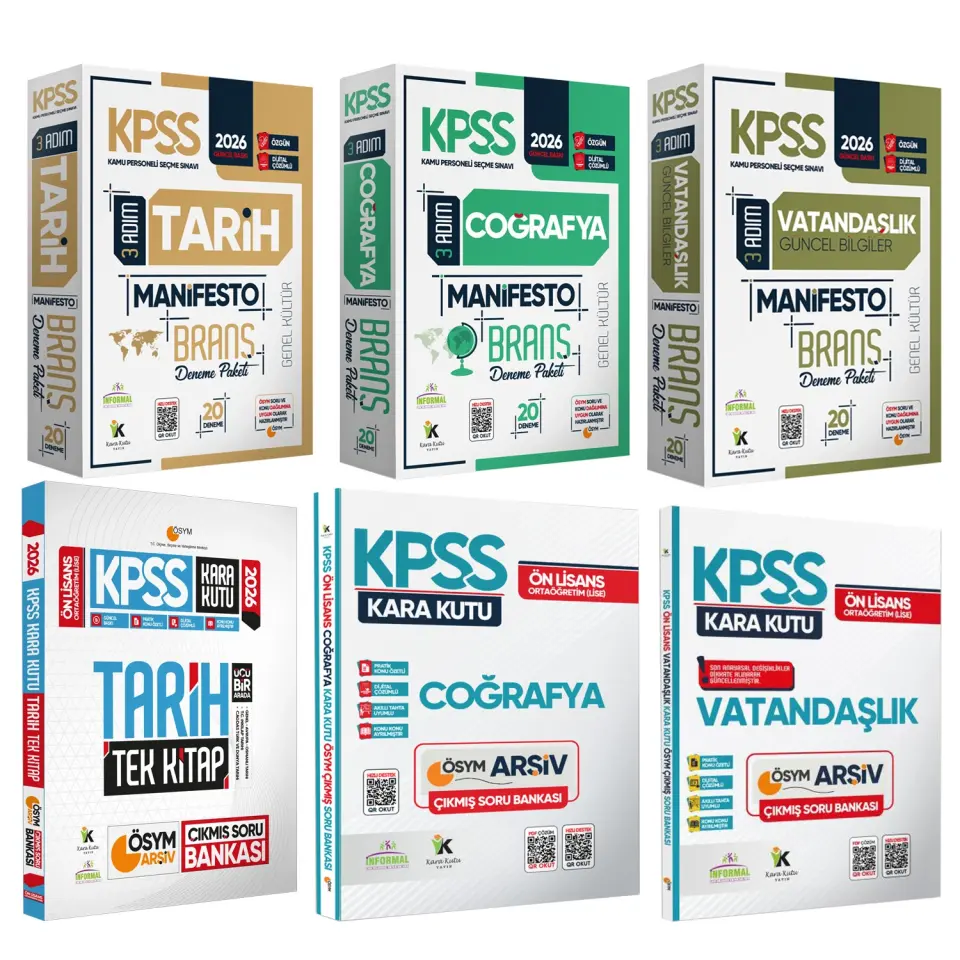 2026 KPSS Önlisans Tarih Coğrafya Vatandaşlık Kara Kutu Soru Bankası ve Manifesto Deneme 6lı Set