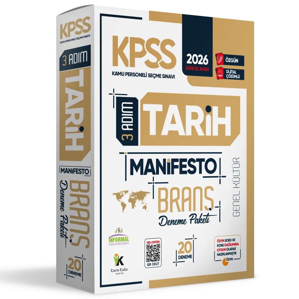 2026 KPSS Önlisans-Ortaöğretim 3 Adım Tarih Manifesto 20li Dijital Çözümlü Branş Deneme Paketi