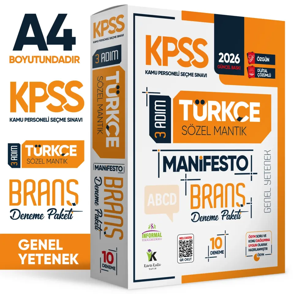 2026 KPSS Türkçe 3 Adım Manifesto Branş Deneme Paketi 10lu Dijital Çözümlü (Sözel Mantık Dahildir)