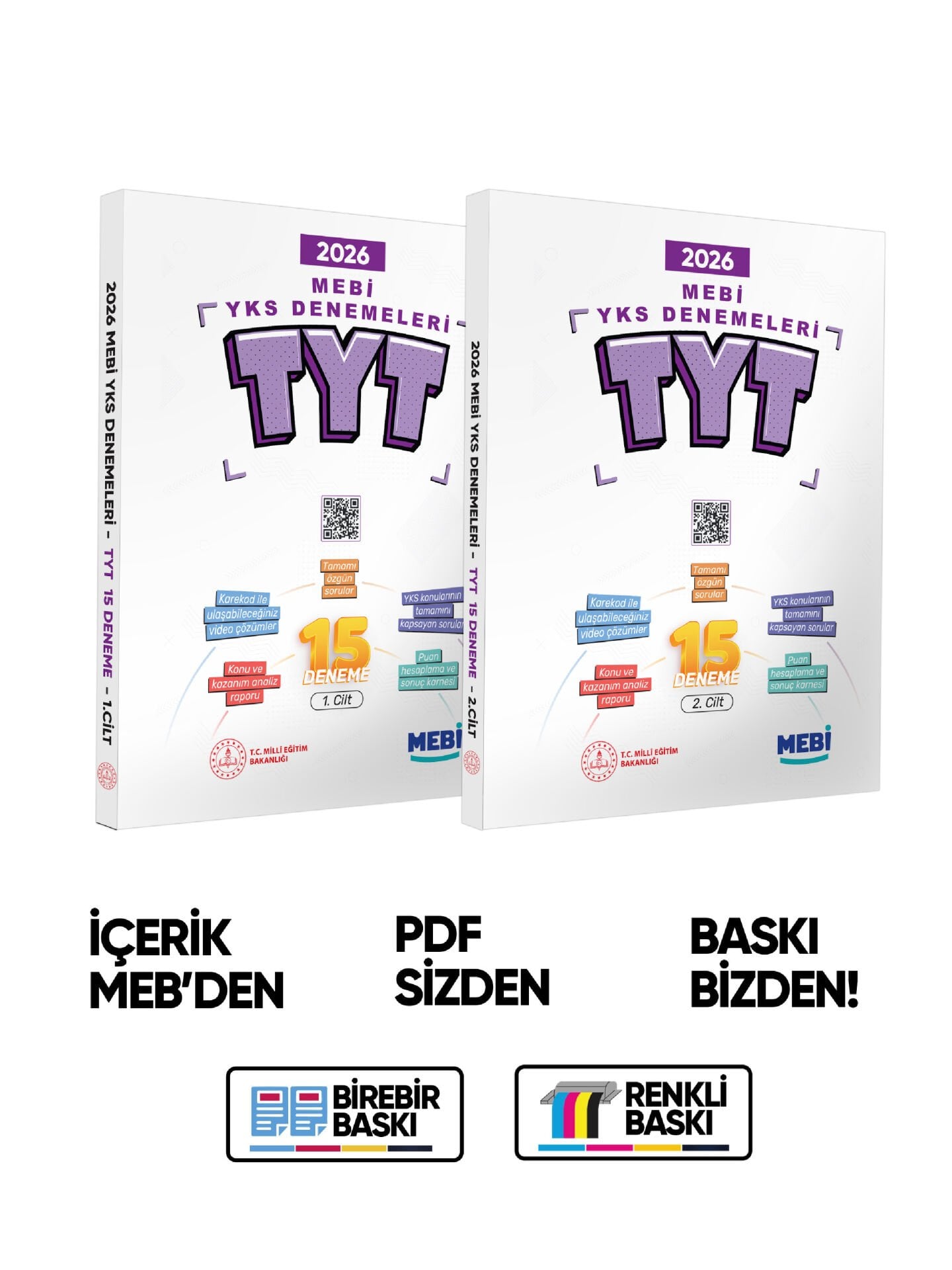 2026 MEBİ YKS-TYT 15li Deneme Kitabı Video Çözümlü 1. ve 2. Cilt Renkli BASKI ÜCRETİ