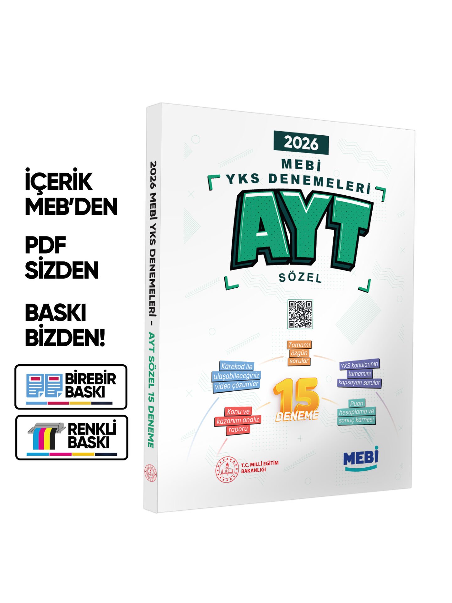 2026 MEBİ YKS-AYT SÖZEL 15li Deneme Kitabı Video Çözümlü Renkli BASKI ÜCRETİ