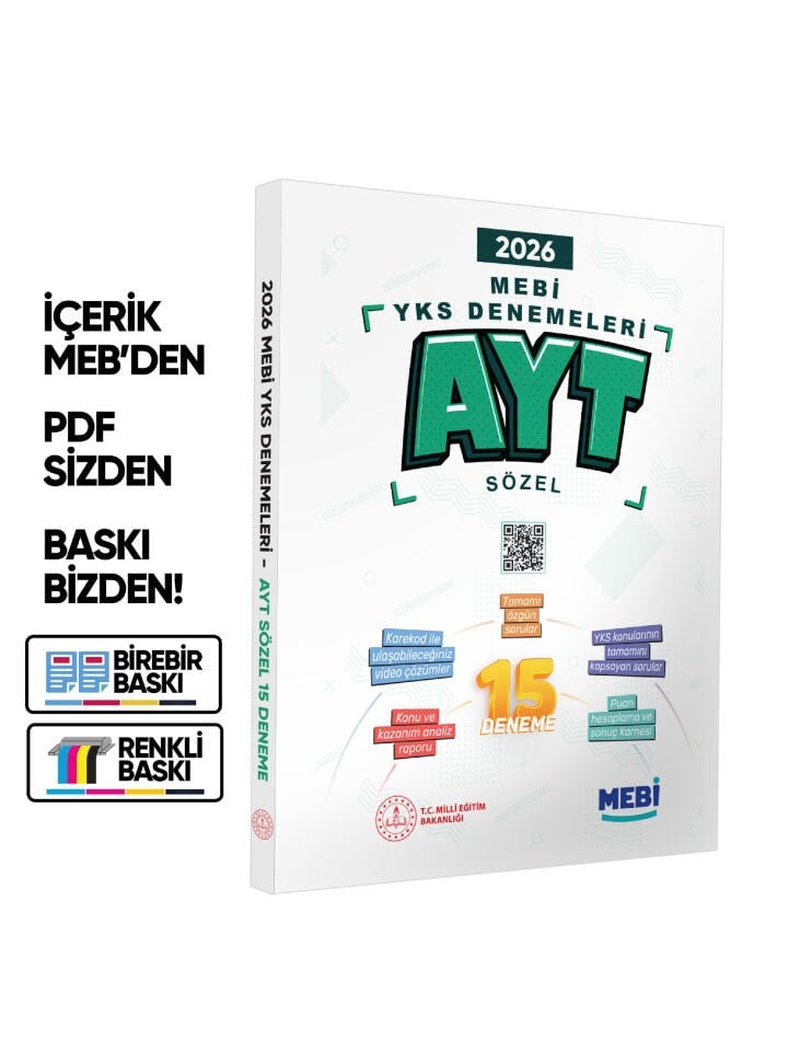2026 MEBİ YKS-AYT SÖZEL 15li Deneme Kitabı Video Çözümlü Renkli BASKI ÜCRETİ