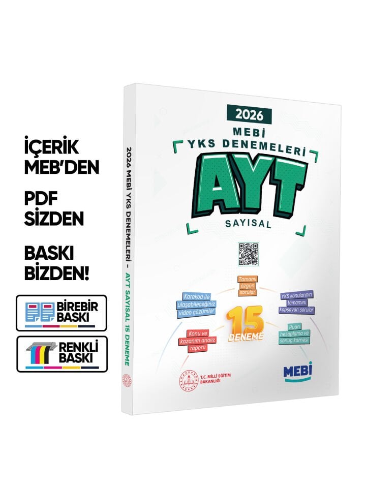 2026 MEBİ YKS-AYT SAYISAL 15li Deneme Kitabı Video Çözümlü Renkli BASKI ÜCRETİ