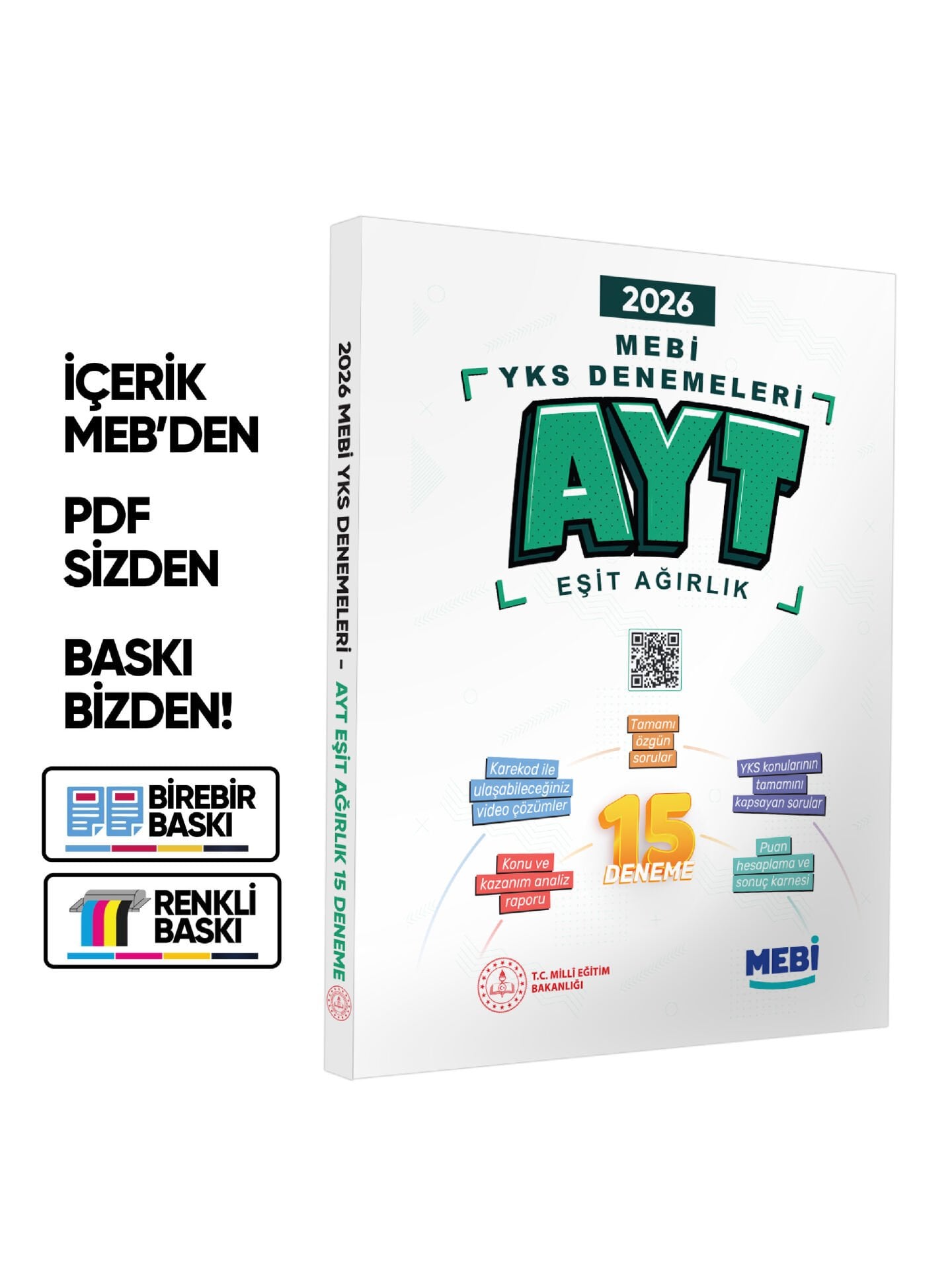 2026 MEBİ YKS-AYT EŞİT AĞIRLIK 15li Deneme Kitabı Video Çözümlü Renkli BASKI ÜCRETİ
