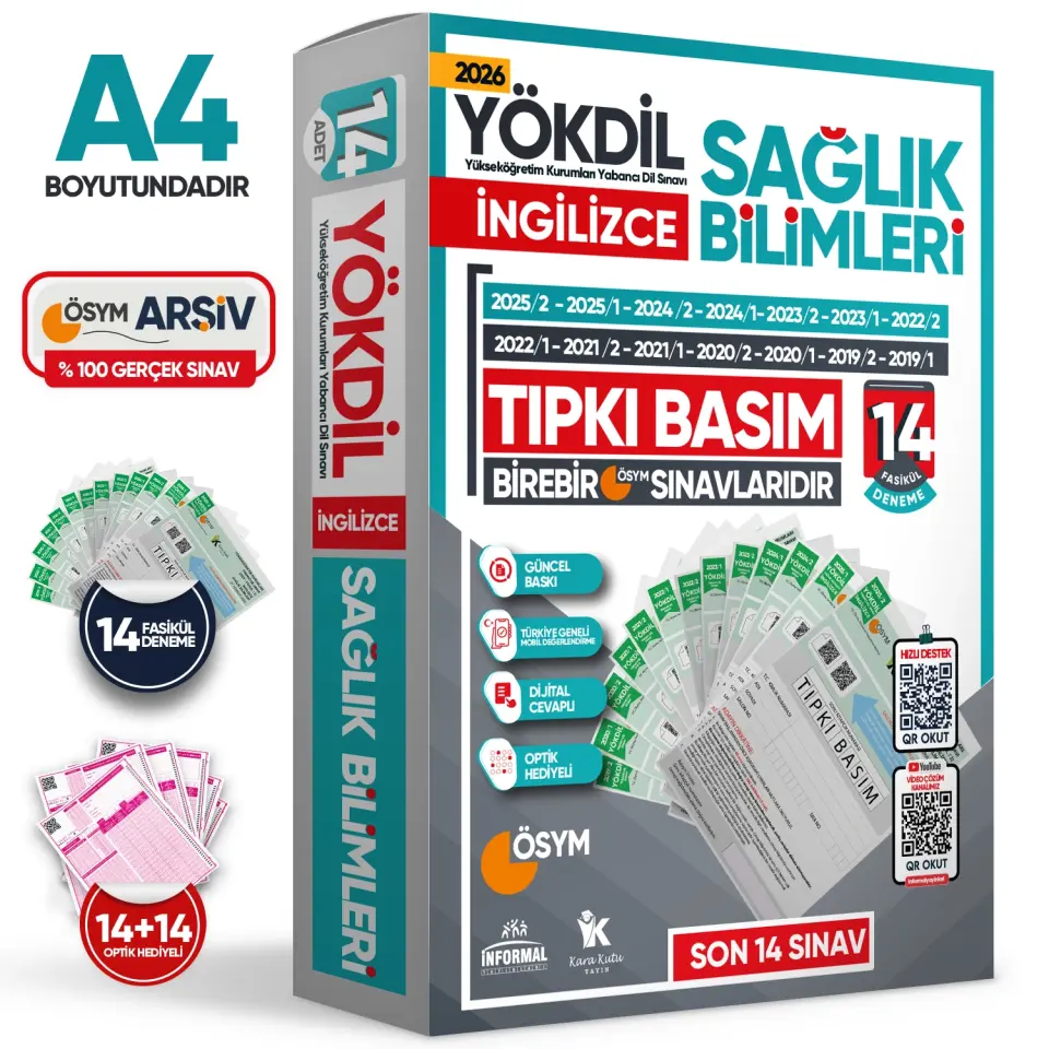 2026 YÖKDİL İngilizce SAĞLIK BİLİMLERİ ÖSYM Çıkmış Soru Tıpkı Basım Paket Deneme 12li Türkiye Geneli