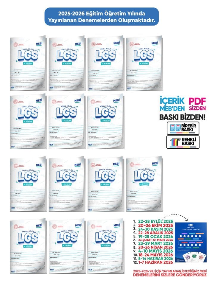 2026 LGS 8.Sınıf MEB ONLİNE 1. 2. 3. 4. 5. 6. 7. Deneme Türkiye Geneli Paket PDF BASKI ÜCRETİ