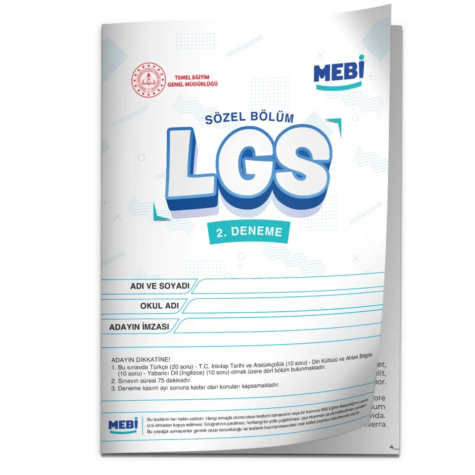 2026 LGS 8.Sınıf MEB ONLİNE Türkiye Geneli 2. Deneme (Sayısal–Sözel) Birebir PDF BASKI ÜCRETİ