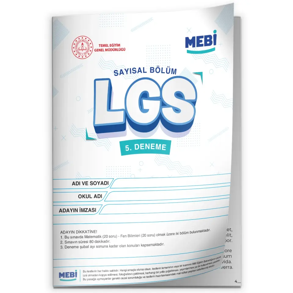 2026 LGS 8.Sınıf MEB ONLİNE Türkiye Geneli 5. Deneme (Sayısal–Sözel)  Büyük Boy Renkli  BASKI ÜCRETİ