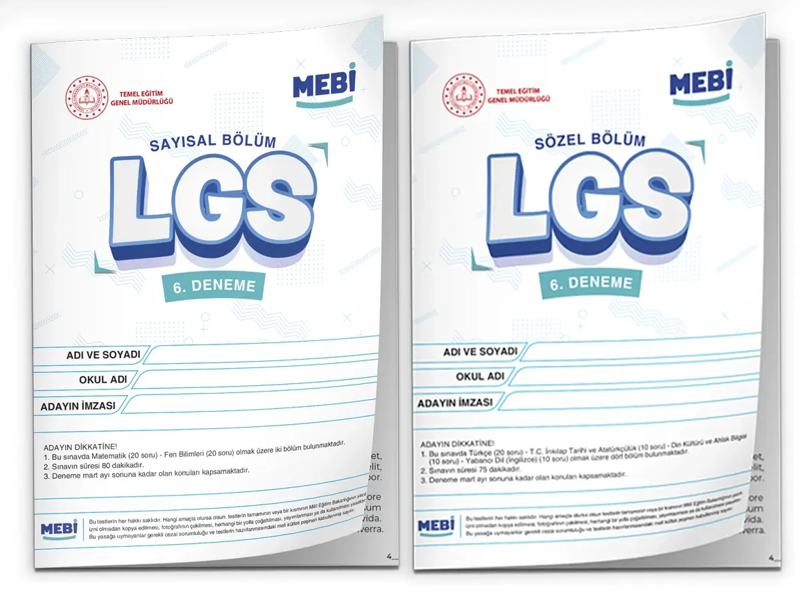 2026 LGS 8.Sınıf MEB ONLİNE Türkiye Geneli 6. Deneme (Sayısal–Sözel) Büyük Boy Renkli BASKI ÜCRETİ