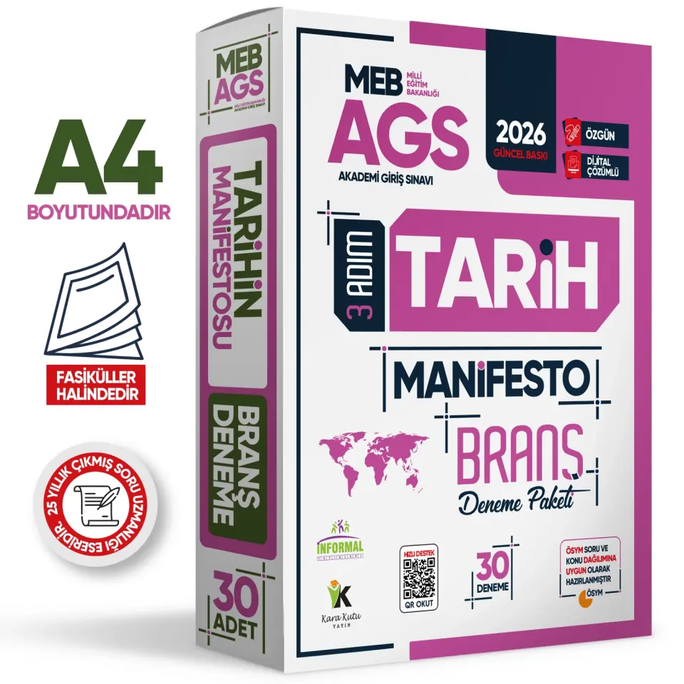2026 MEB AGS 3 Adım TARİH Manifesto Branş Deneme Paketi 30lu Fasikül Seti Özgün Dijital Çözümlü