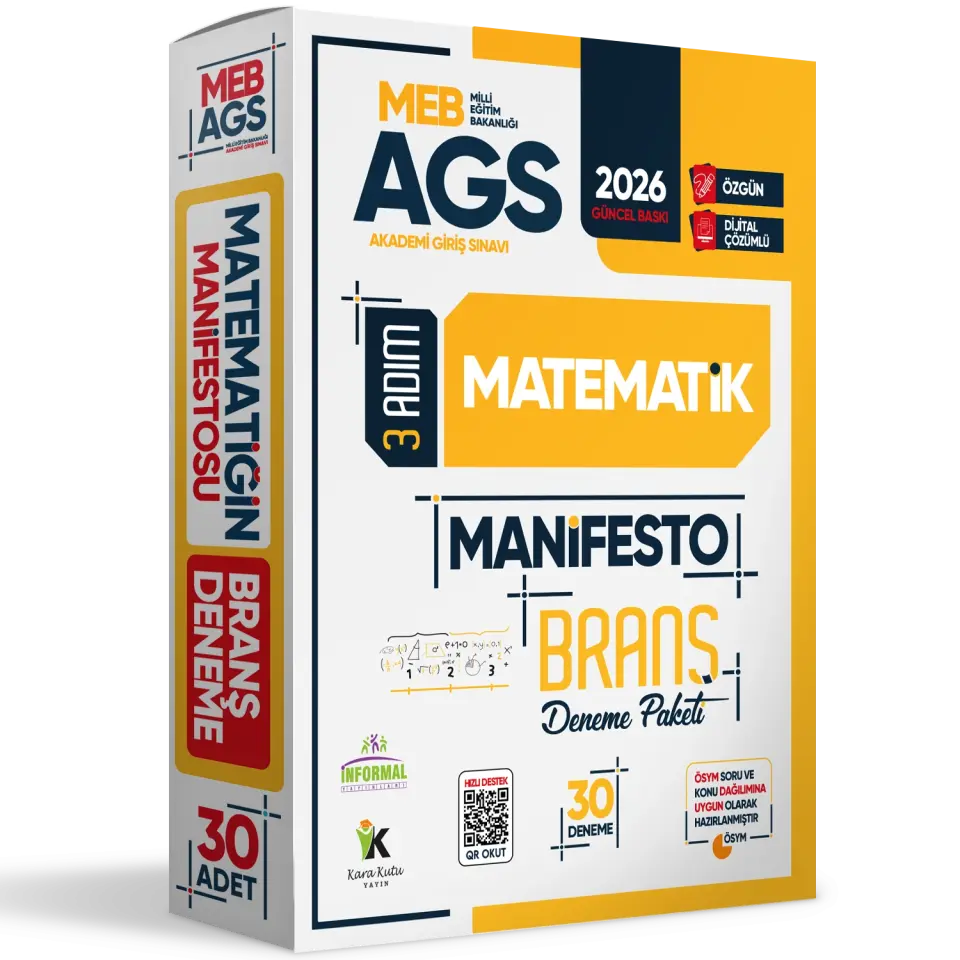 2026 MEB AGS Sayısal Yetenek MATEMATİK 3 Adım Manifesto 30 Adet Branş Denemesi Seti Dijital Çözümlü