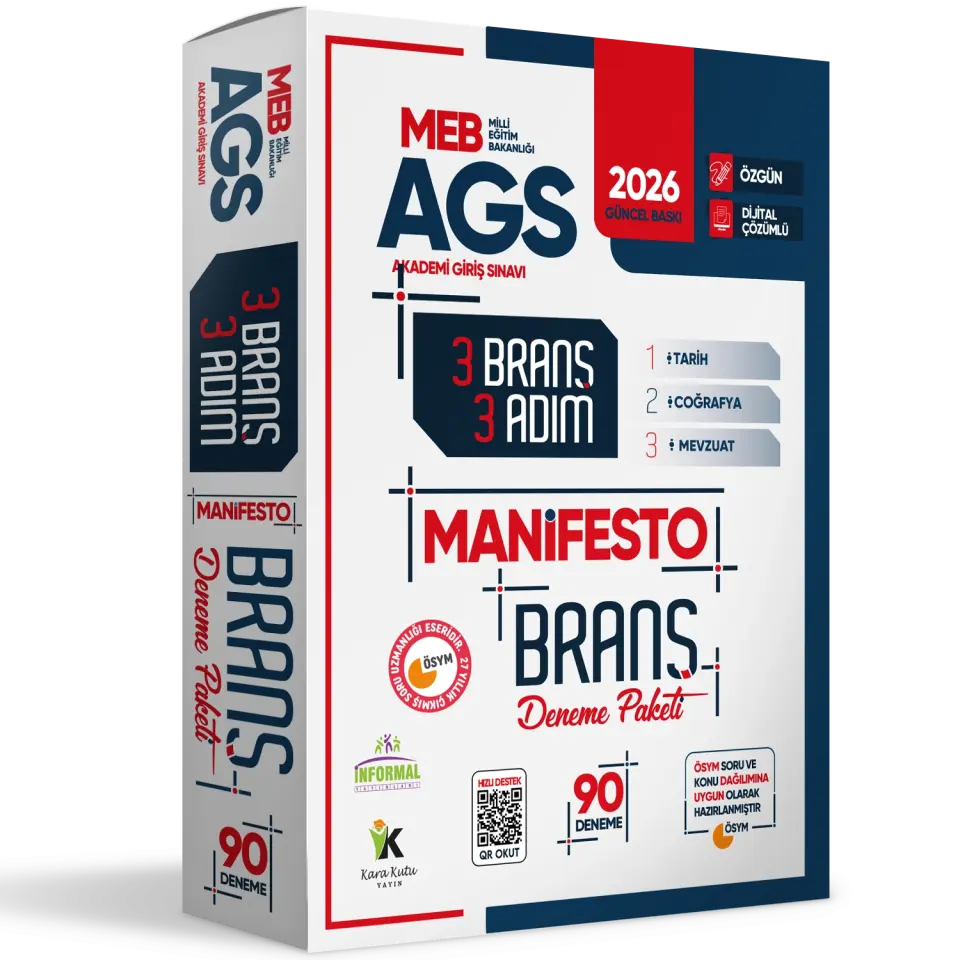 2026 MEB AGS TARİH-COĞRAFYA-MEVZUAT 3 Adım 3lü Manifesto 90 Adet Dijital Çözümlü Branş Deneme Seti