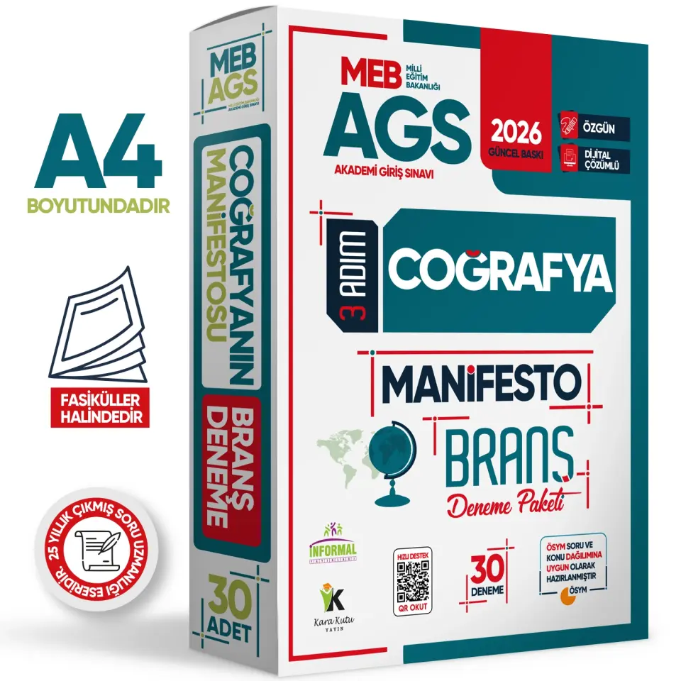 2026 MEB AGS TARİH-COĞRAFYA-MEVZUAT 3 Adım 3lü Manifesto 90 Adet Dijital Çözümlü Branş Deneme Seti