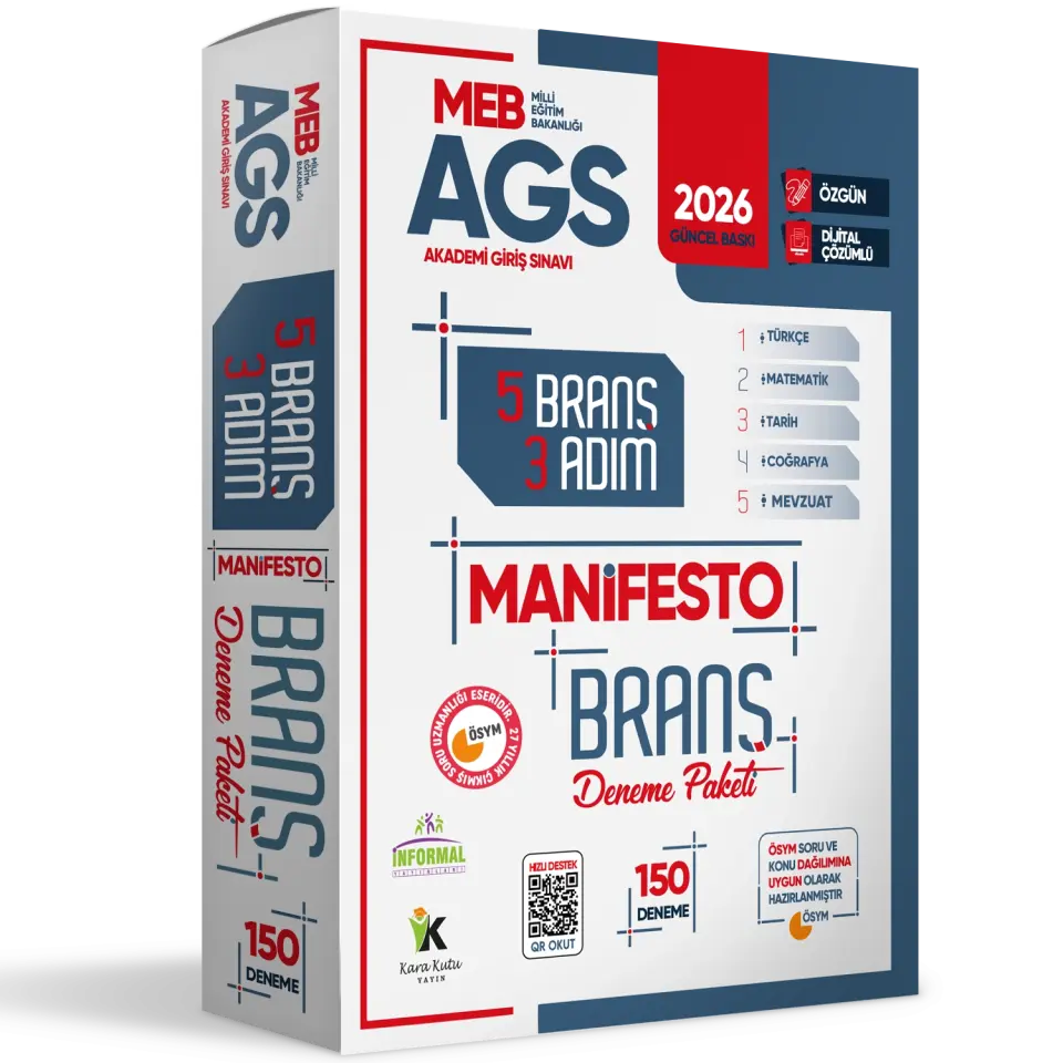 2026 MEB AGS TÜRKÇE-MATEMATİK-TARİH-COĞRAFYA-MEVZUAT 3 Adım 5li Manifesto 150 Adet Branş Deneme Seti