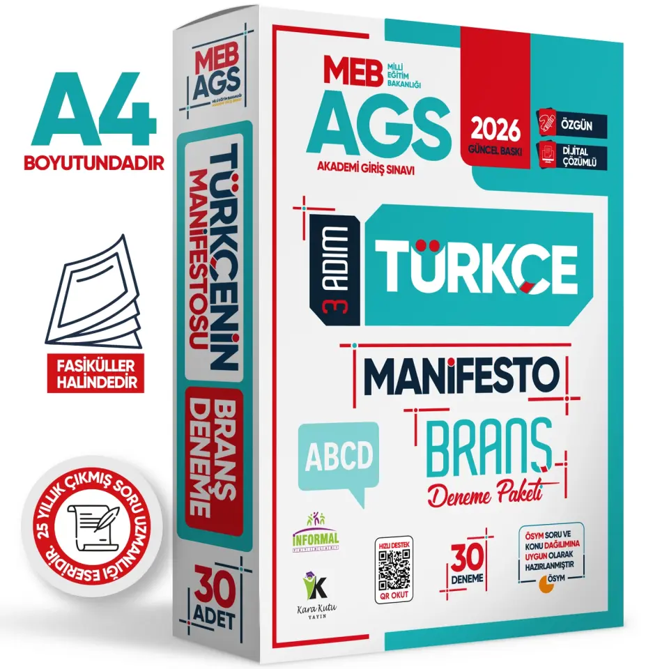 2026 MEB AGS TÜRKÇE-MATEMATİK-TARİH-COĞRAFYA-MEVZUAT 3 Adım 5li Manifesto 150 Adet Branş Deneme Seti