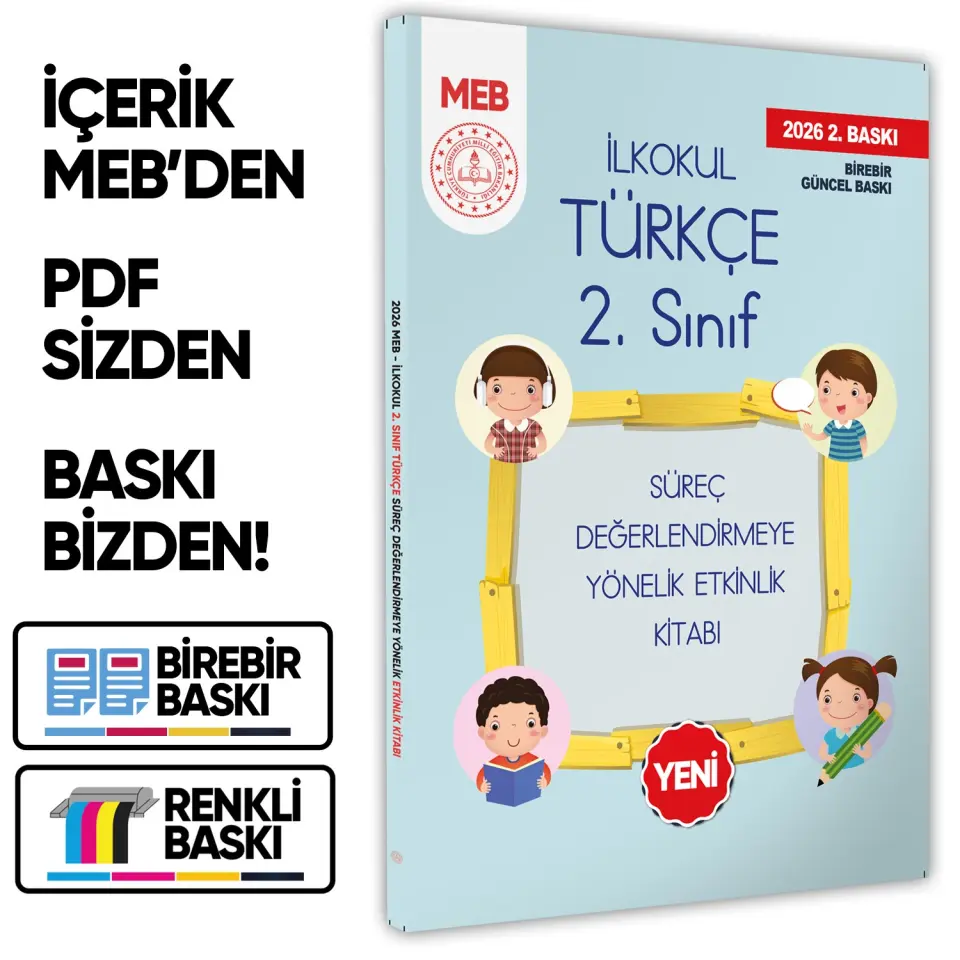 2026 MEB İlkokul 2.Sınıf Türkçe Süreç Değerlendirmeye Yönelik Etkinlik Kitabı (Renkli)BASKI ÜCRETİ