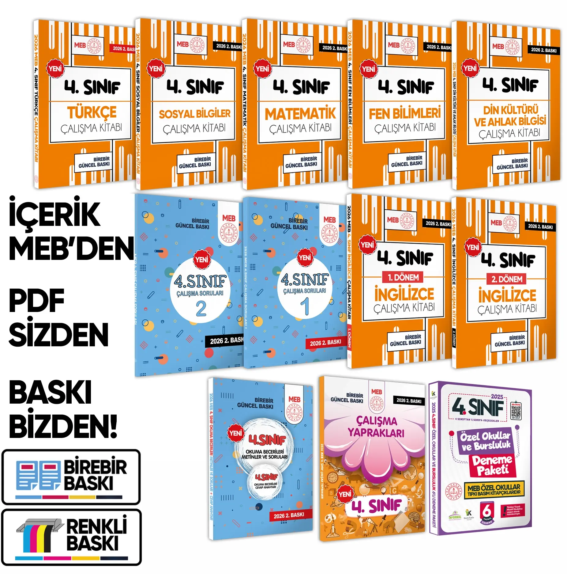 2026 MEB İlkokul 4.Sınıf Çalışma Kitabı Çalışma Soruları ve Deneme Paketi Tam Paket BASKI ÜCRETİ