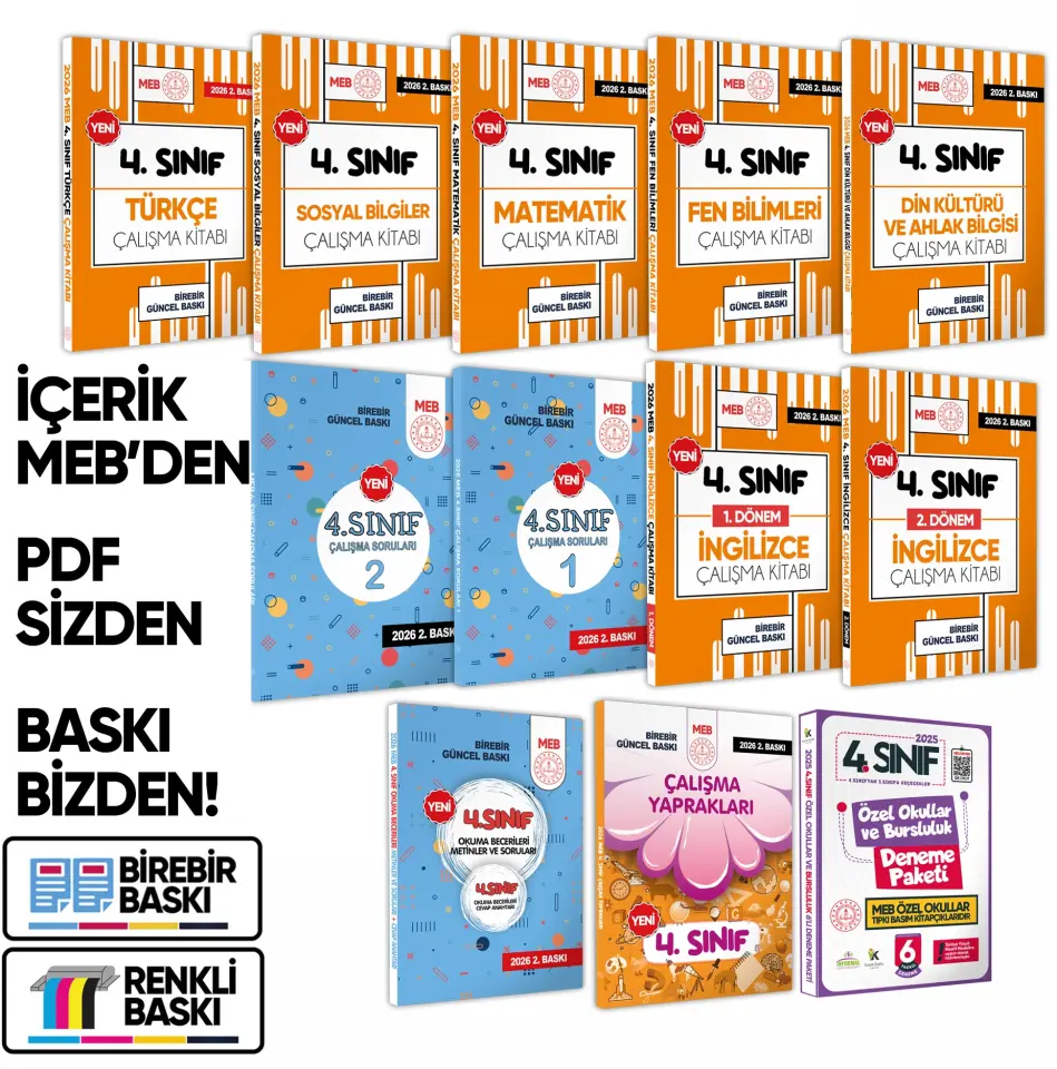 2026 MEB İlkokul 4.Sınıf Çalışma Kitabı Çalışma Soruları ve Deneme Paketi Tam Paket BASKI ÜCRETİ