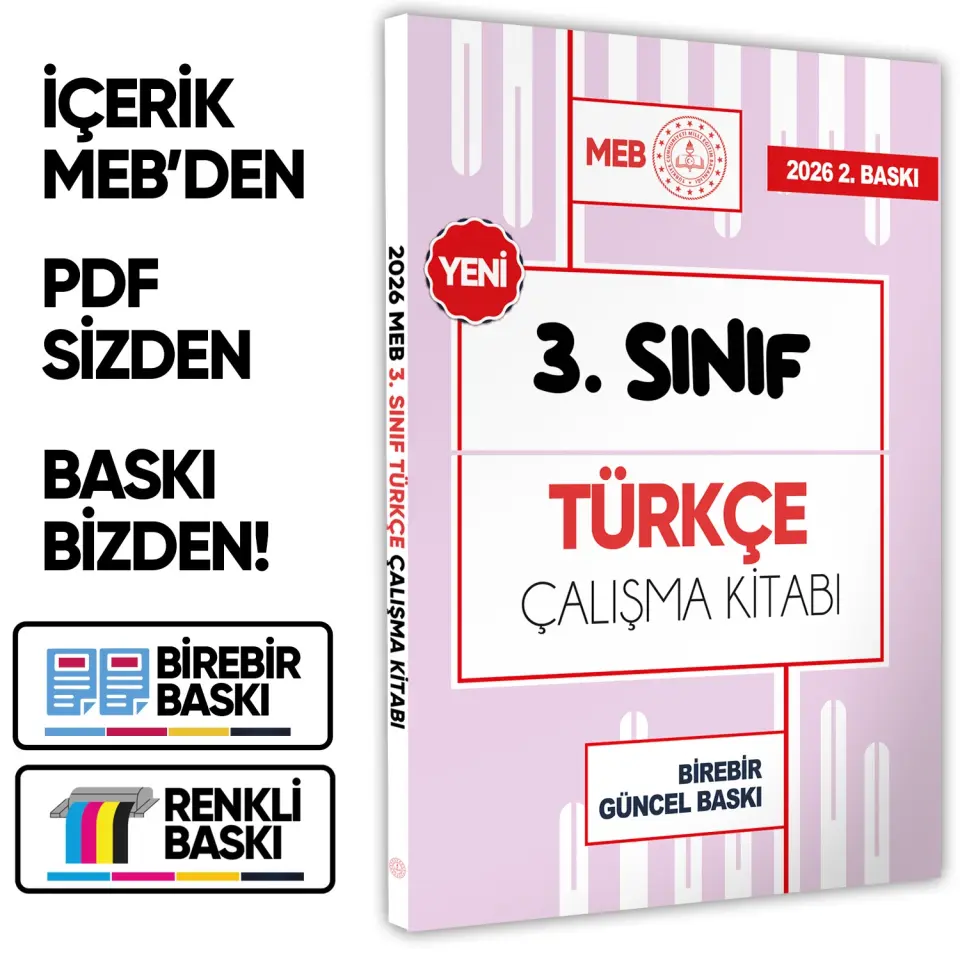 2026 MEB ÖDM İlkokul 3.Sınıf TÜRKÇE Çalışma Kitabı Alıştırmalı/Etkinlikli Soru Bankası BASKI ÜCRETİ