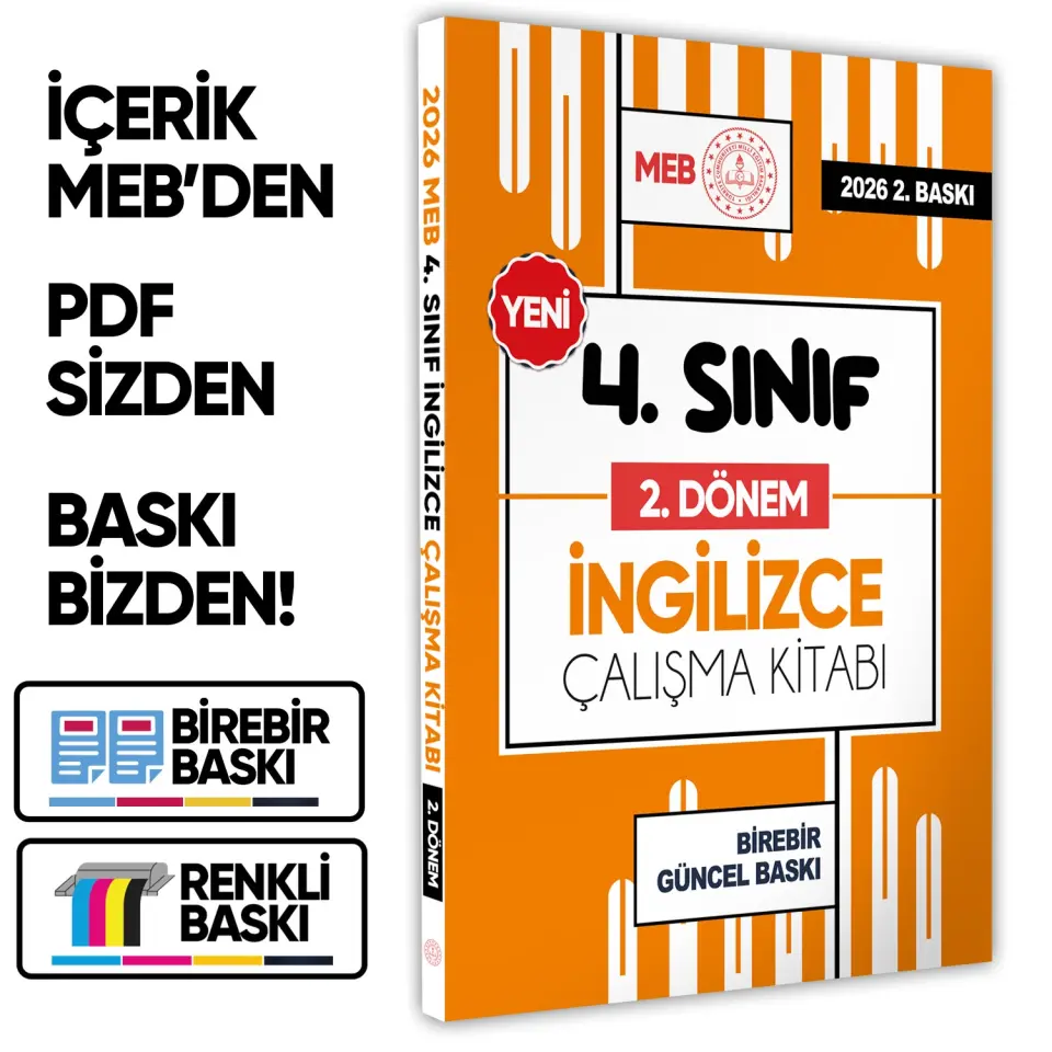 2026 MEB ÖDM İlkokul 4.Sınıf İNGİLİZCE 2.DÖNEM Çalışma Kitabı Alıştırmalı Soru Bankası BASKI ÜCRETİ
