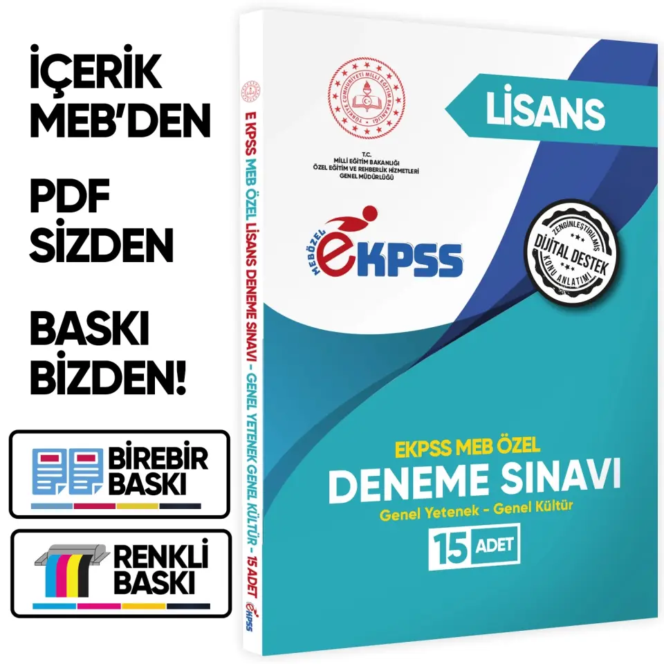 2026 MEB ÖZEL EKPSS Lisans 15li Deneme Fasikül Paketi (A4 Büyük Boyutlu Renkli Baskı)