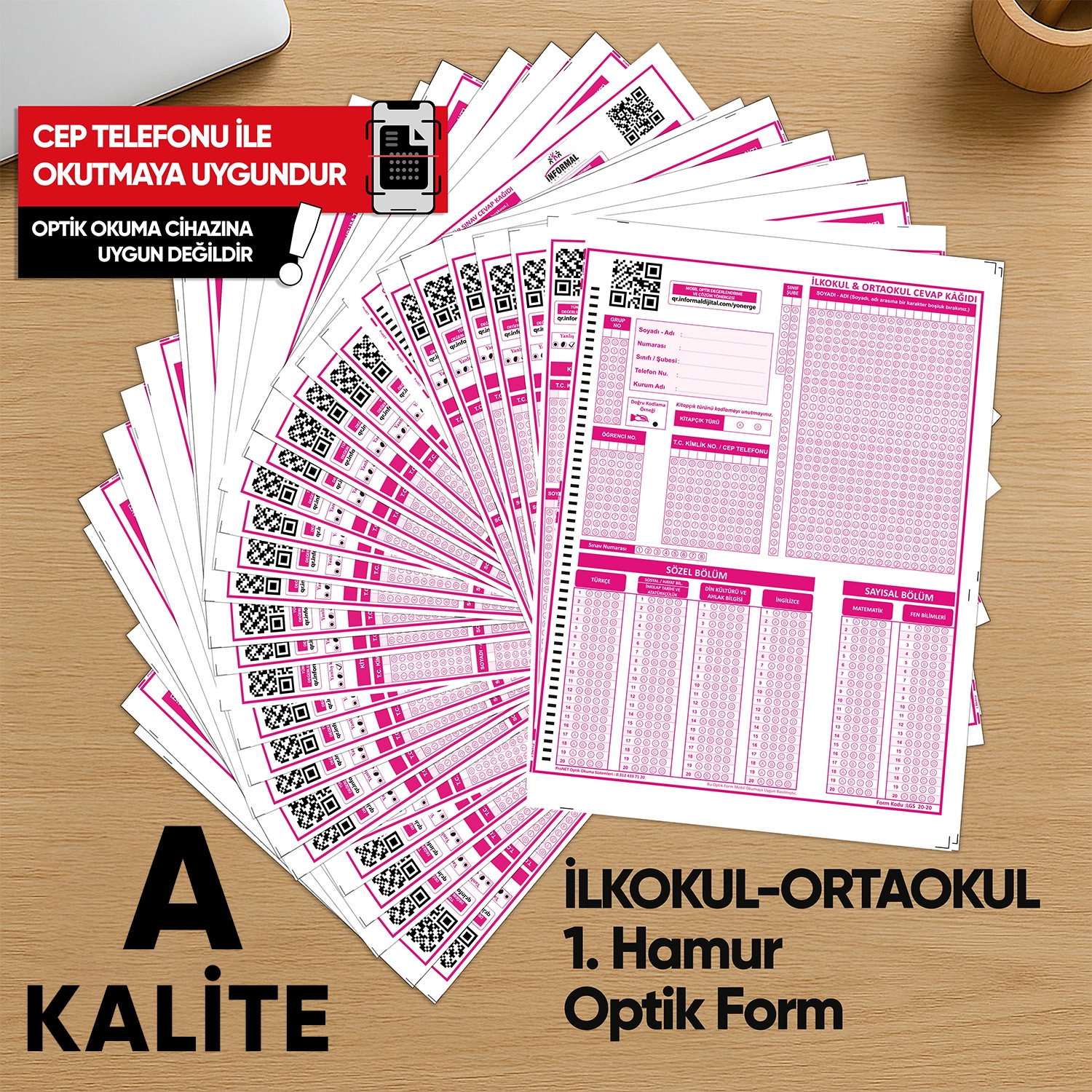 İlkokul-Ortaokul Deneme Sınavları İçin 100 Adet Optik Form