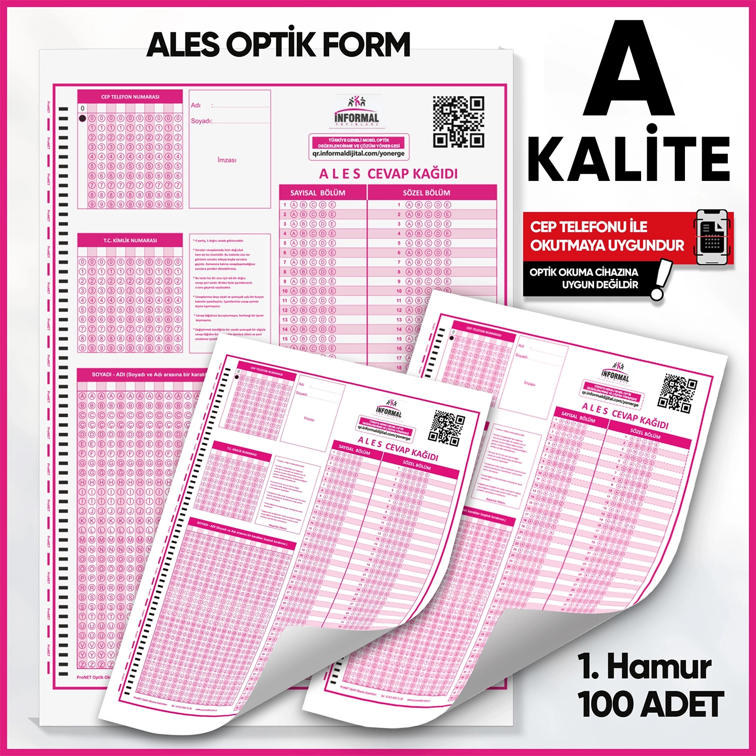 ALES Deneme Sınavları İçin 100 Adet Optik Form