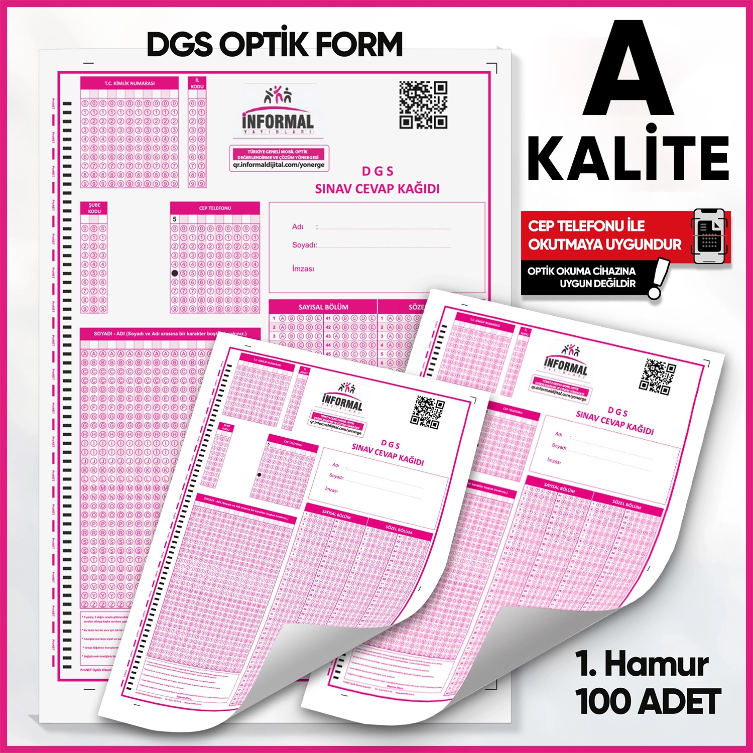 DGS Deneme Sınavları İçin 100 Adet Optik Form