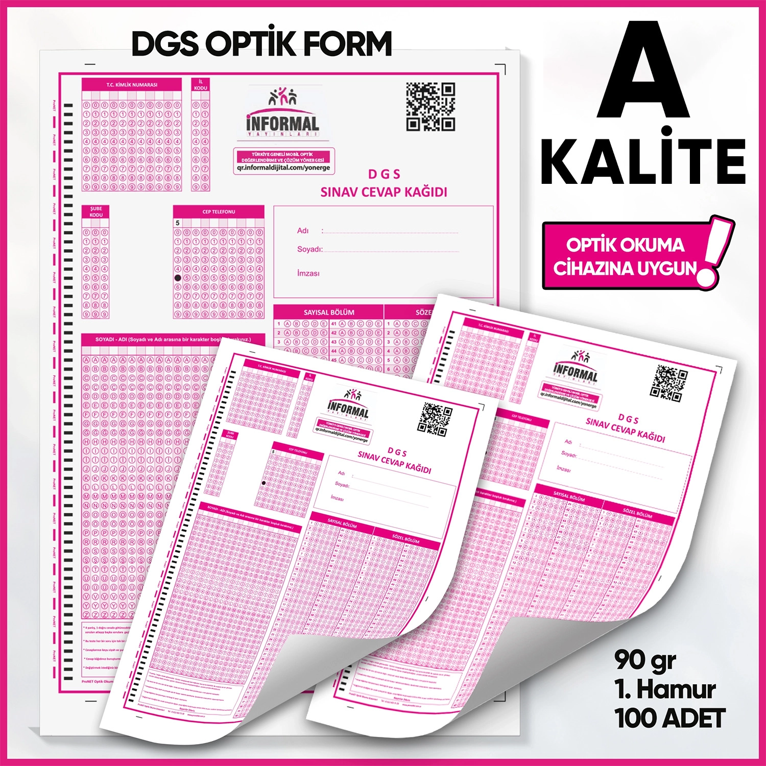 DGS Deneme Sınavları İçin 100 Adet (90.GR) Optik Form - Optik Okuma Uyumlu